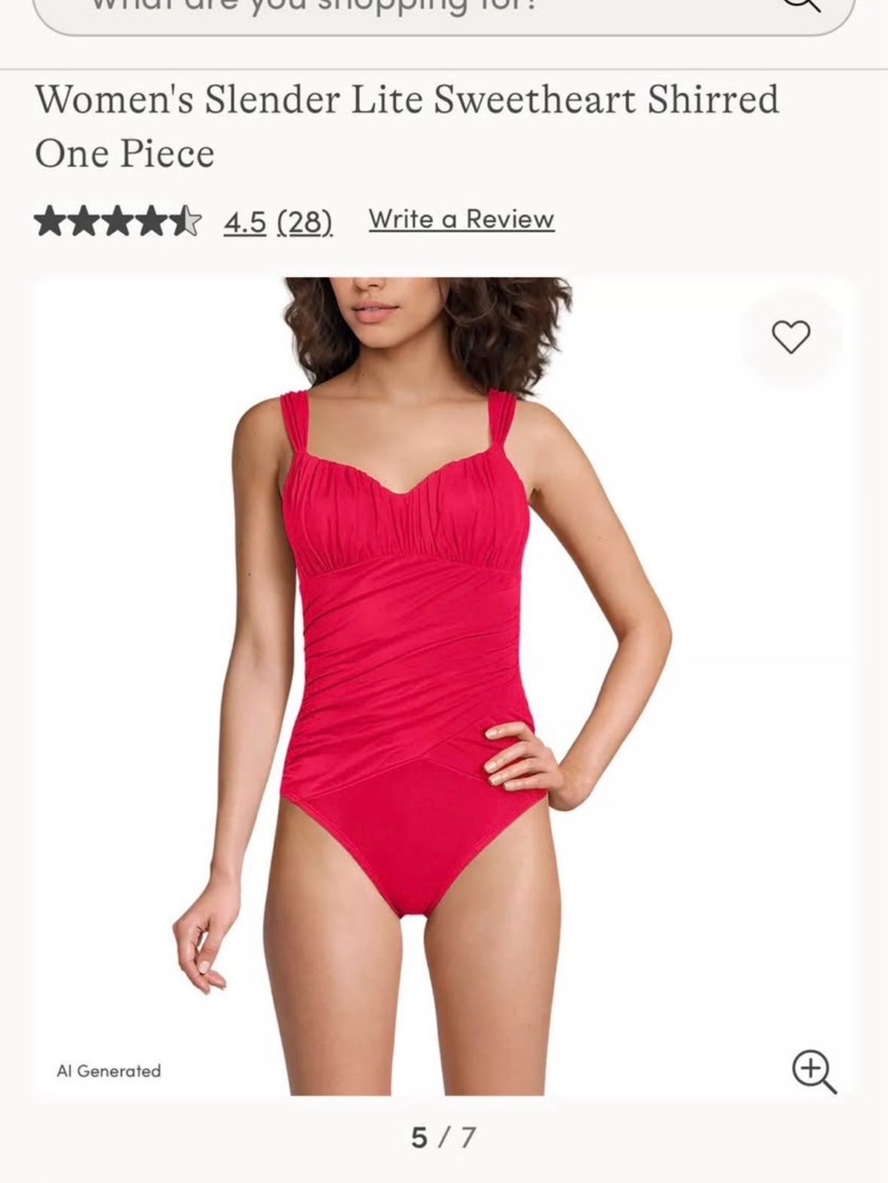Lands’ End Women’s Slender Lite Sweetheart Shirred One-Piece Swimsuit